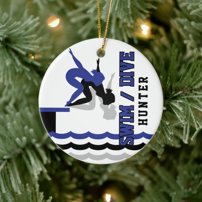 Swim Dive Team - Dunkelblau und schwarz Keramik Ornament (Baum)