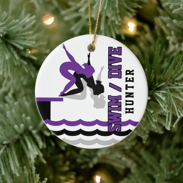 Swim Dive Team - Lila und schwarz Keramik Ornament (Baum)