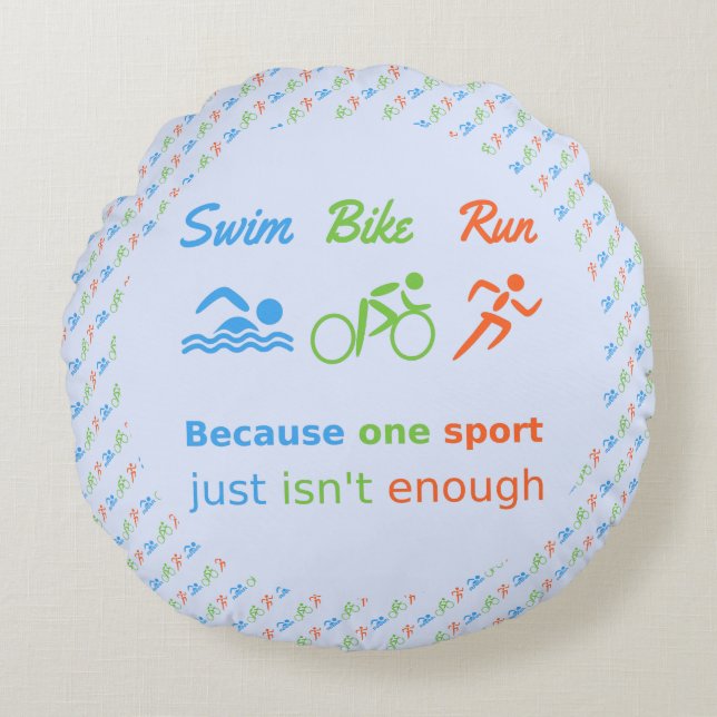 Swim-Fahrrad laufen gemusterten Triathlon Rundes Kissen (Vorderseite)