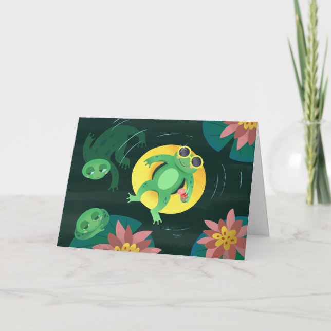 Swim Frog Gelbe Sonnenbrille Geburtstagskarte Karte (Vorderseite)