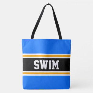 SWIM Fun Athletic Bright Blue Black Yellow Stripes