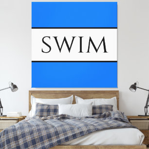 SWIM Fun Bright Nautical Blue White Summer Streife Leinwanddruck