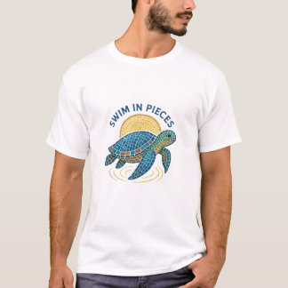 Swim In Pieces Mosaic Turtle Crest T-Shirt