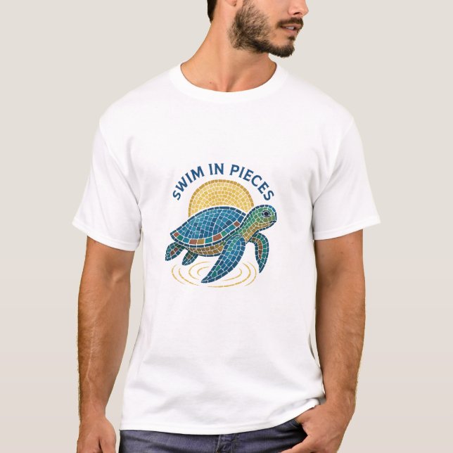 Swim In Pieces Mosaic Turtle Crest T-Shirt (Vorderseite)