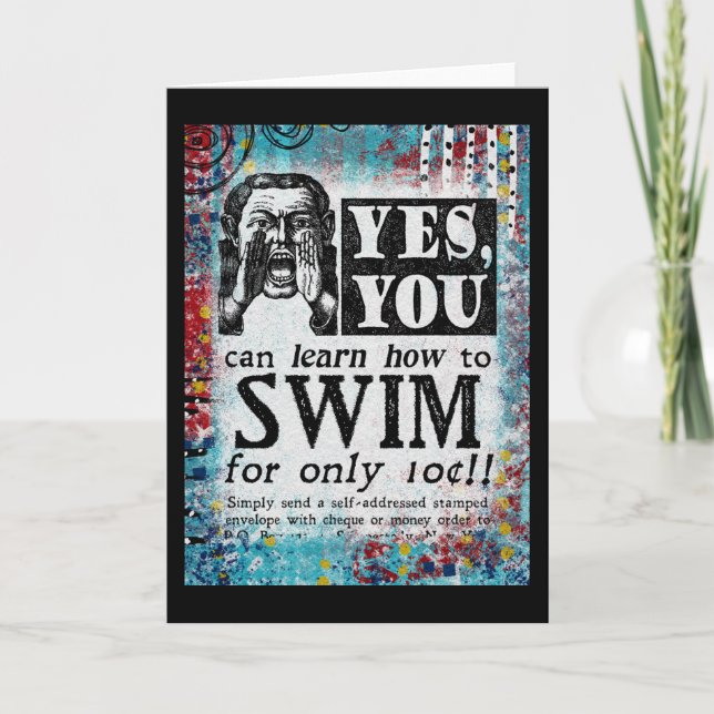 Swim lernen - Funny Vintage Ad Karte (Vorderseite)