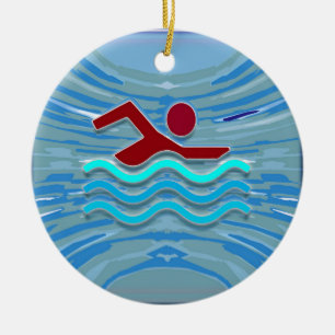 SWIM Schwimmer-Liebe-Herz-rosaroter Pool NVN695 Keramik Ornament