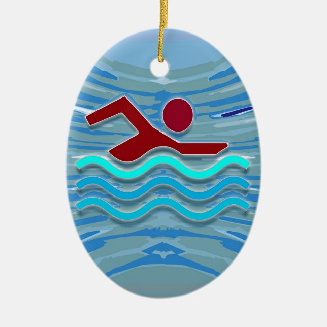 SWIM Schwimmer-Liebe-Herz-rosaroter Pool NVN695 Keramik Ornament (Vorne)