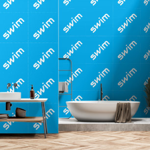 SWIM Spaß Modern Weiße Schräg Text Auf Azure Blau Tapete