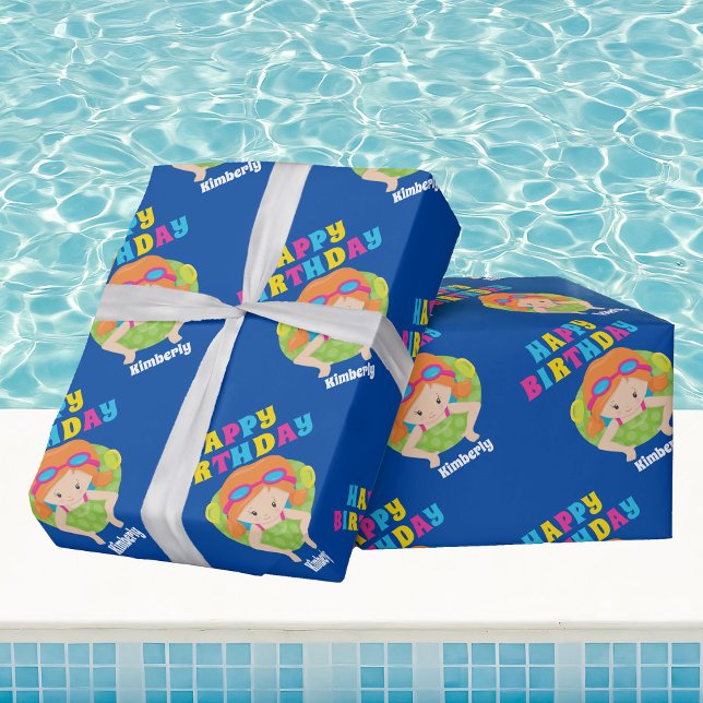 Swim Team Girl Niedliche Redhead Kids Pool Geburts Geschenkpapier (Von Creator hochgeladen)