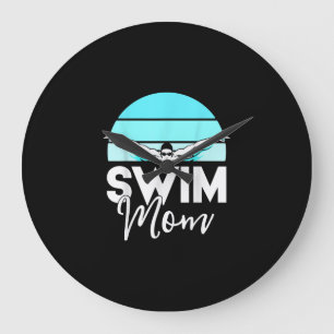 Swim Team Mom Mor School Swimming Meet Swimmer Große Wanduhr