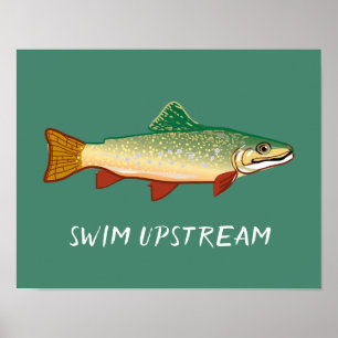 Swim Upstream Trout Fish Art Illustration Poster