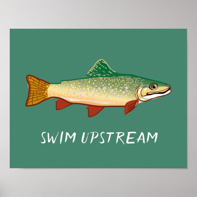 Swim Upstream Trout Fish Art Illustration Poster (Vorne)
