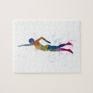 Swimmer in Watercolor Puzzle