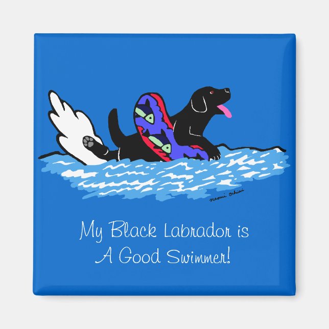 Swimmig Black Labrador Cartoon Magnet (Vorne)
