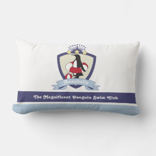 Swimming Club Wappen Niedlich Pinguin Kinder Name Lendenkissen