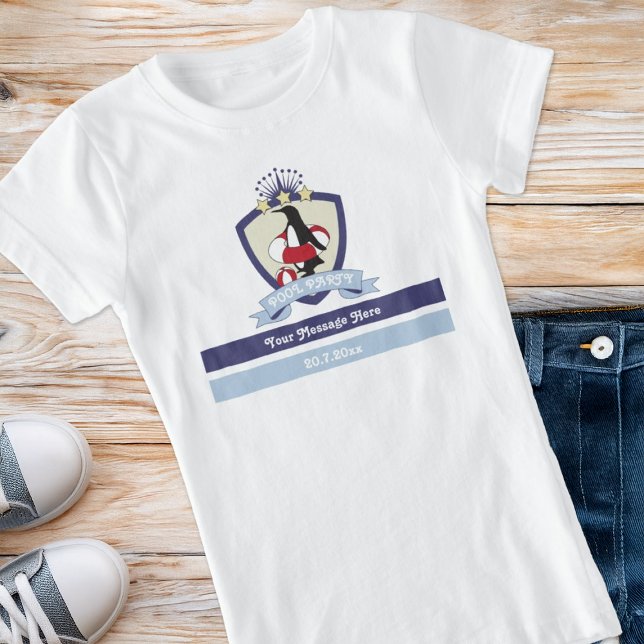 Swimming Club Wappen Niedlich Pinguin Kinder Party T-Shirt (Von Creator hochgeladen)