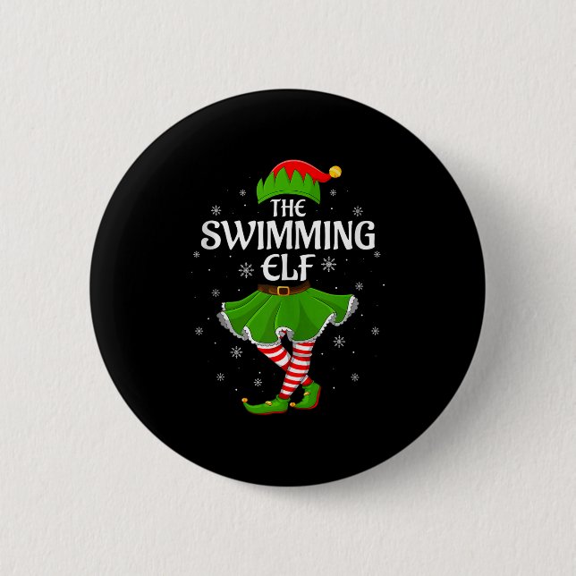 Swimming Elf Christmas Family Girls Women Elf Squa Button (Vorderseite)