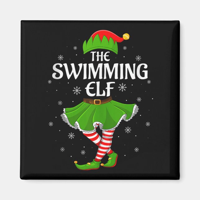 Swimming Elf Christmas Family Girls Women Elf Squa Magnet (Vorne)