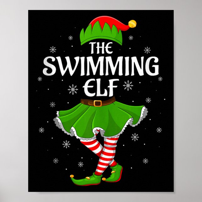 Swimming Elf Christmas Family Girls Women Elf Squa Poster (Vorne)