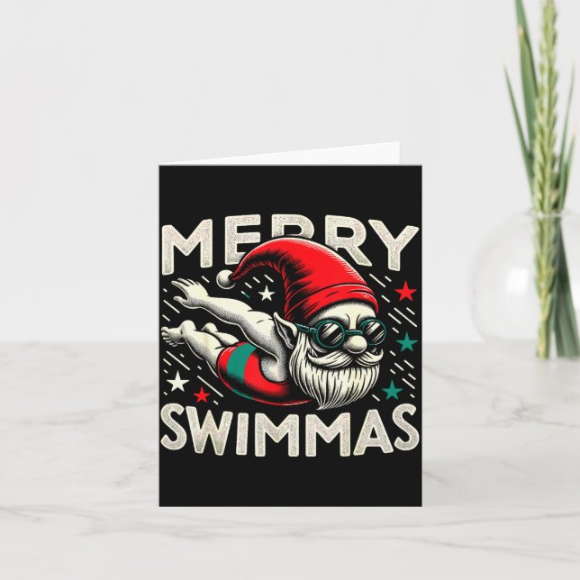 Swimming Gnome, Merry Swimmas, Swimmer Christmas  Karte (Vorderseite)