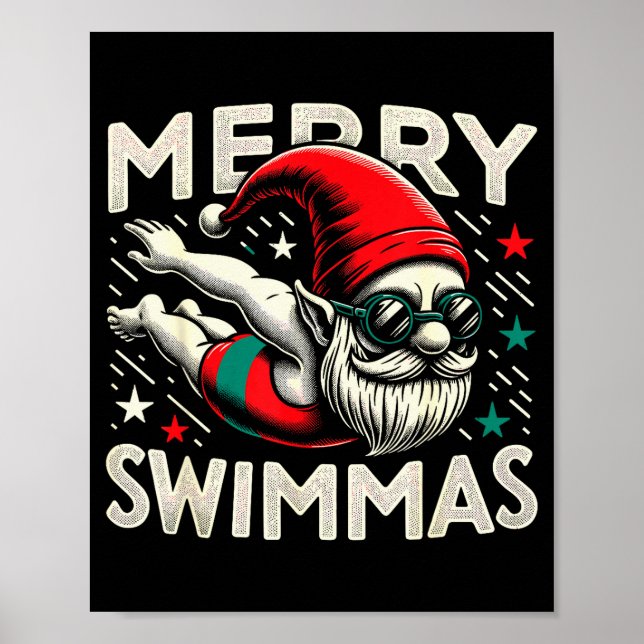 Swimming Gnome, Merry Swimmas, Swimmer Christmas  Poster (Vorne)
