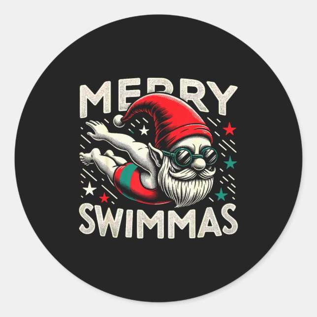 Swimming Gnome, Merry Swimmas, Swimmer Christmas  Runder Aufkleber (Vorderseite)