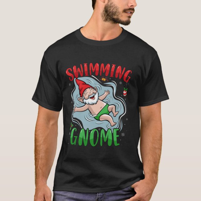 Swimming Gnome Swimmer Pool Xmas Holiday Christmas T-Shirt (Vorderseite)