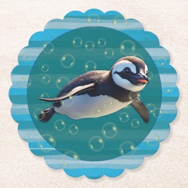 Swimming Penguin Paper Coasters Untersetzer (Vorderseite)