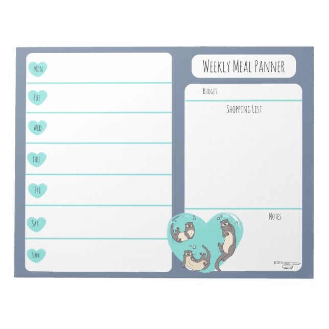 Swimming River Otter Weekly Meal Planer Notizblock (Vorderseite)