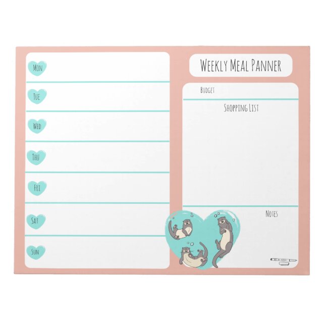 Swimming River Otter Weekly Meal Planer Notizblock (Vorderseite)