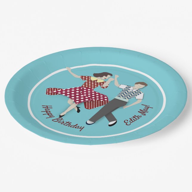 Swing Dance Couple Pappteller (Schrägansicht)