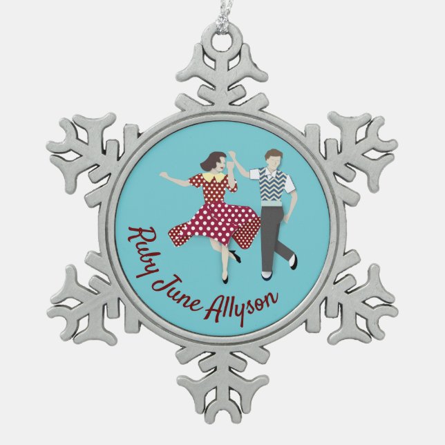 Swing Dance Schneeflocken Zinn-Ornament (Vorderseite)