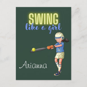 Swing Like A Girl Softball   Postkarte