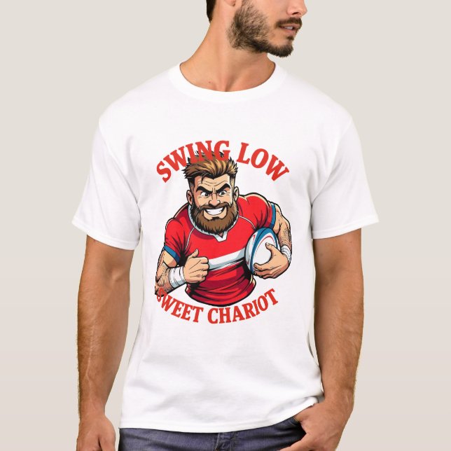 Swing Low Power Run Cartoon Rugby Charge T-Shirt (Vorderseite)