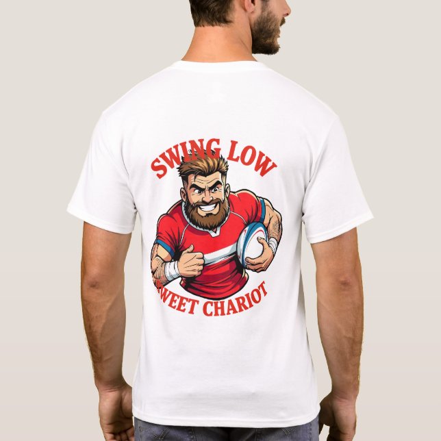 Swing Low Power Run Cartoon Rugby Charge T-Shirt (Rückseite)