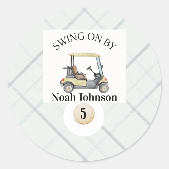 Swing on by Boys 5th Birthday Par-tee Golf Sticker (Vorderseite)