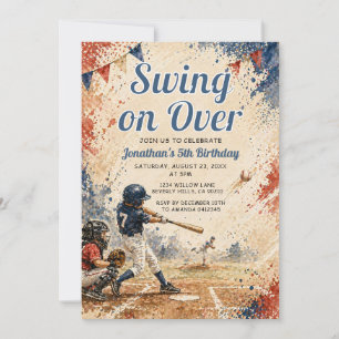 Swing On Over Baseball-Junge Geburtstags-Sportpart Einladung