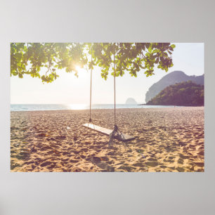 Swing on the Beach at Sunset Poster