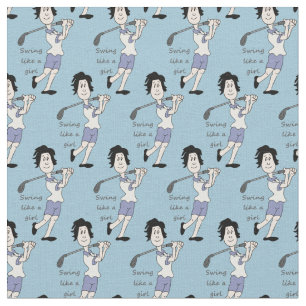Swing wie ein Girl Golfer Fun Golf Quote Cartoon Stoff