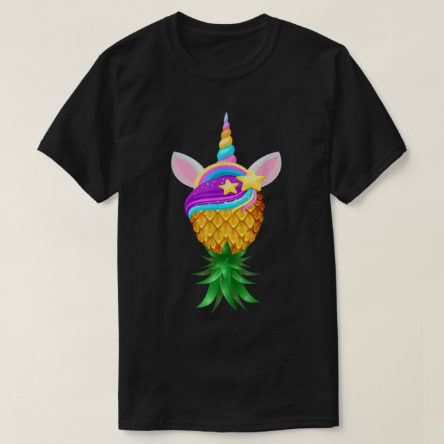 Swinger Upside Down Ananas Magical Unicorn Head T-Shirt (Design vorne)