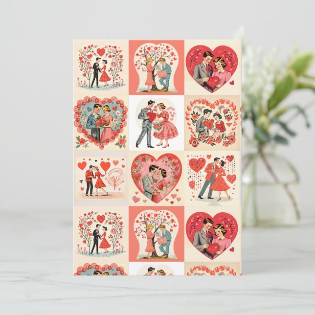 Swingin' Sixties Valentine Patchwork Feiertagskarte (Stehend Vorderseite)