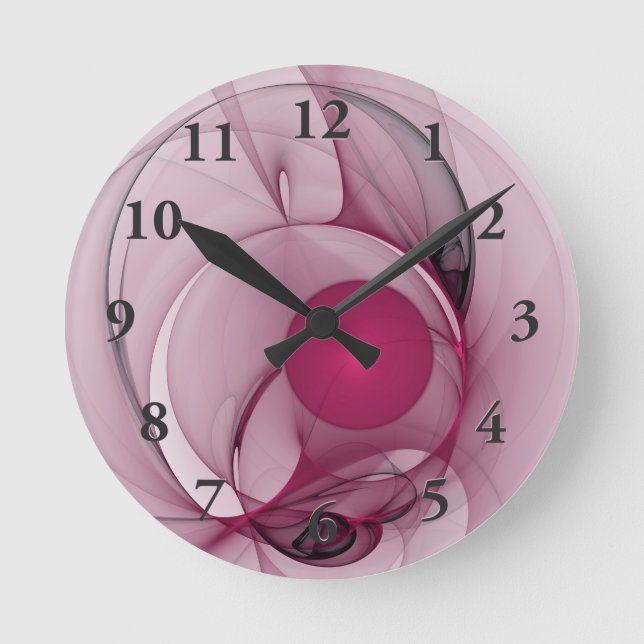 Swinging Fraktal, Moderne Abstrakte Berry Pink Art Runde Wanduhr (Vorderseite)