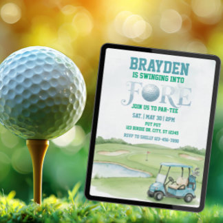 Swinging Into Fore, Blue Golf 4th Birthday Einladung