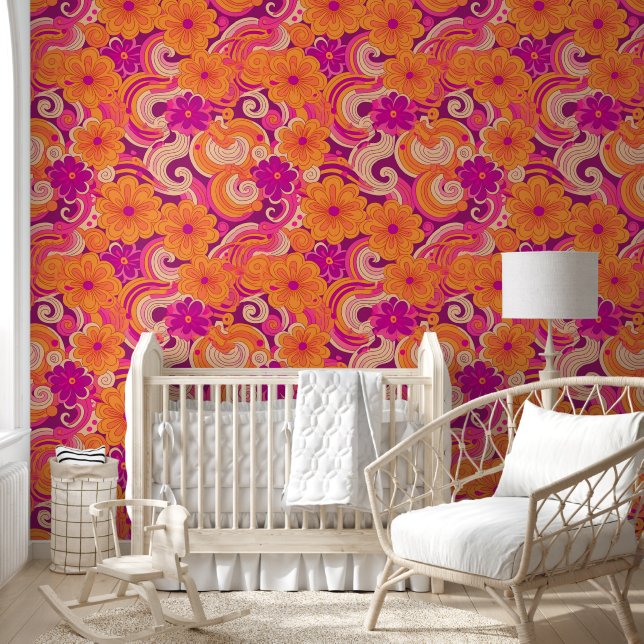 Swinging sechziger Blume Power Tapete (Kinder)