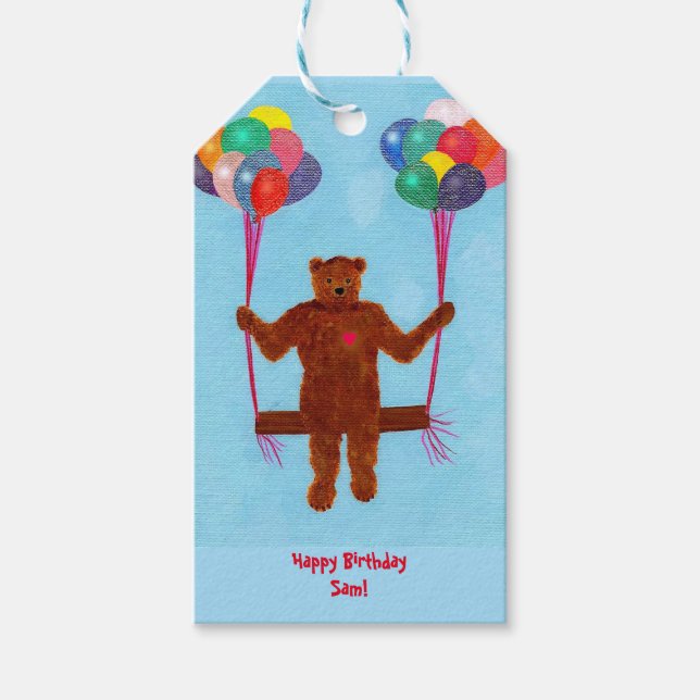 Swinging Teddy Bar Personalisierte Geburtstagsgesc Geschenkanhänger (Vorderseite)