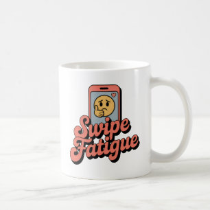 Swipe-Müdigkeit Moderne Romanze mit müdem Emoji Kaffeetasse