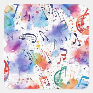 Swirbeln der Musiknoten Aquarell Quadratischer Aufkleber