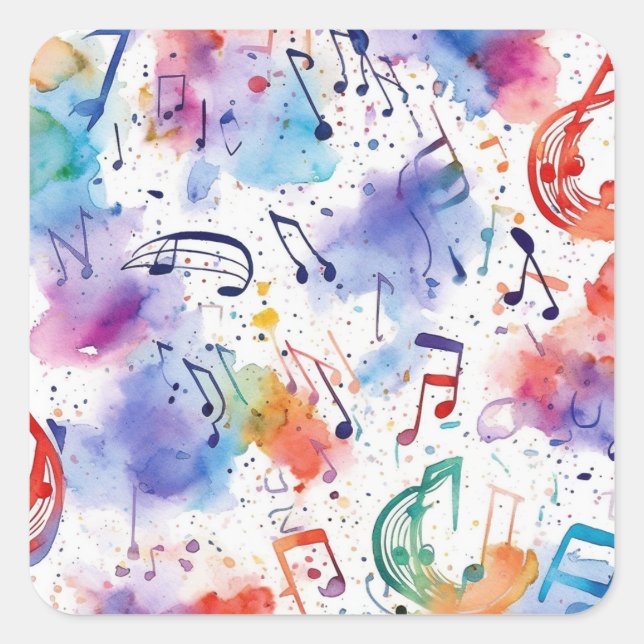 Swirbeln der Musiknoten Aquarell Quadratischer Aufkleber (Vorderseite)