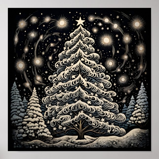 Swirbeln Design Weihnachtsbaum Poster (Vorne)