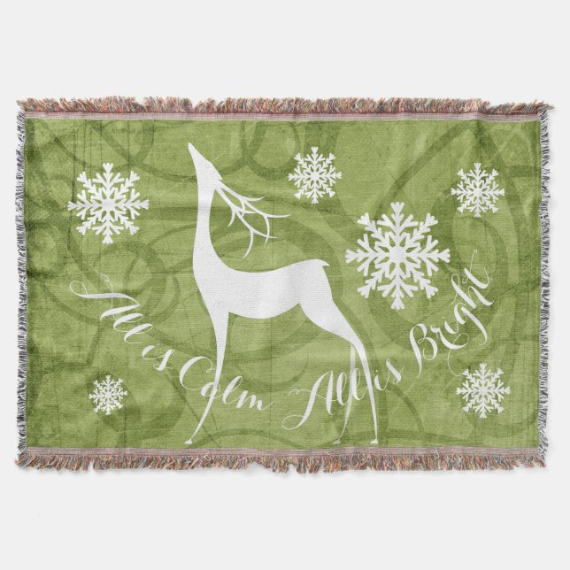 Swirl All is Calm All is Bright Deer Holiday Throw Decke (Vorderseite)